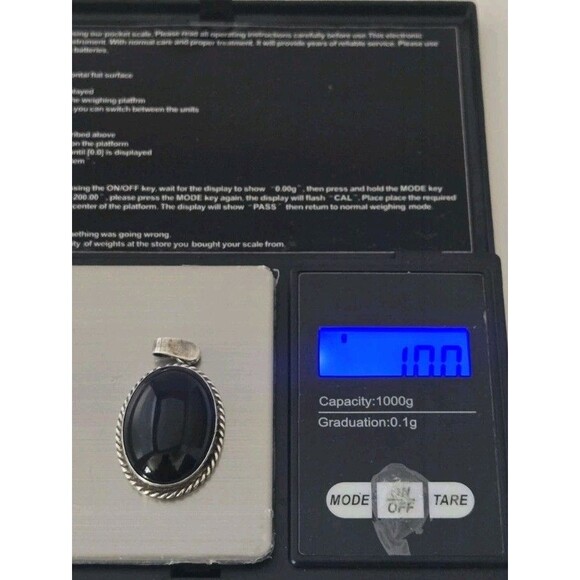 Vintage 925 Sterling Silver Oval Black Onyx Stone 1 3/4" Drop Pendent 10 Grams - Picture 7 of 7